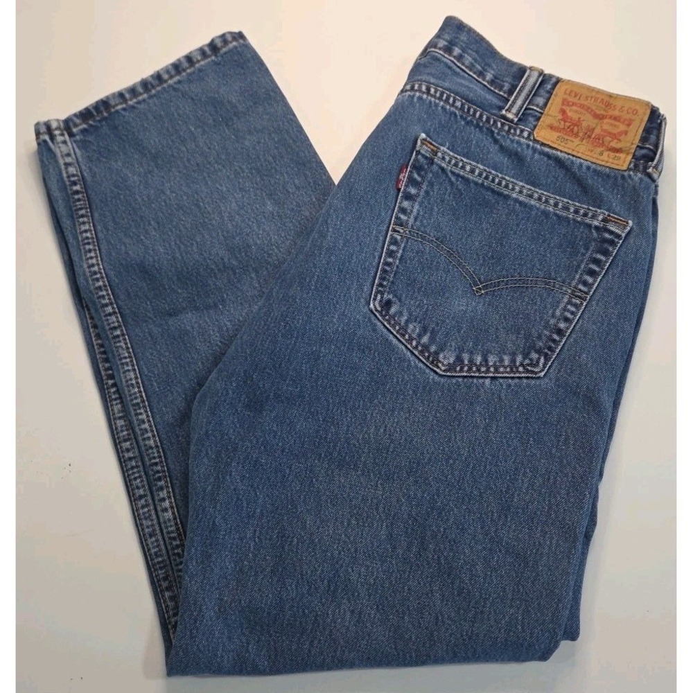 Levis Jeans Mens 38x29 Blue 505 Regular Fit Straight Leg Medium Wash Denim 2015